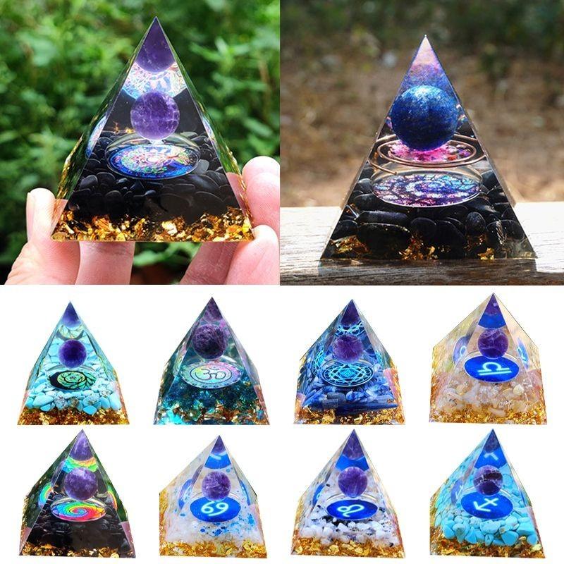 Orgonite Chakra Energy Pyramid Amethyst Crystal Home Decor Meditation Ornament Craft Gift