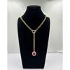 Wind Niche Design Retro Gold Necklace, Love Ruby Pendant Stacked with Cuban Chain Necklace