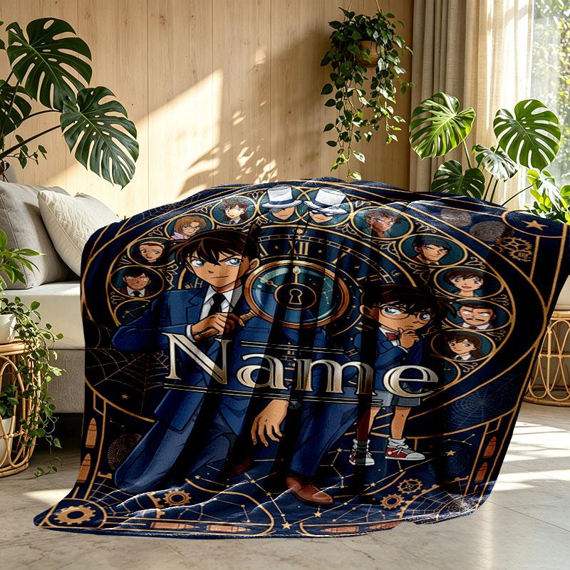 Custom Name Personalized Detective Conan Print Blanket, Home Decor, Bedroom, Sofa, Camping, Couch, Gifts for Birthday Christmas