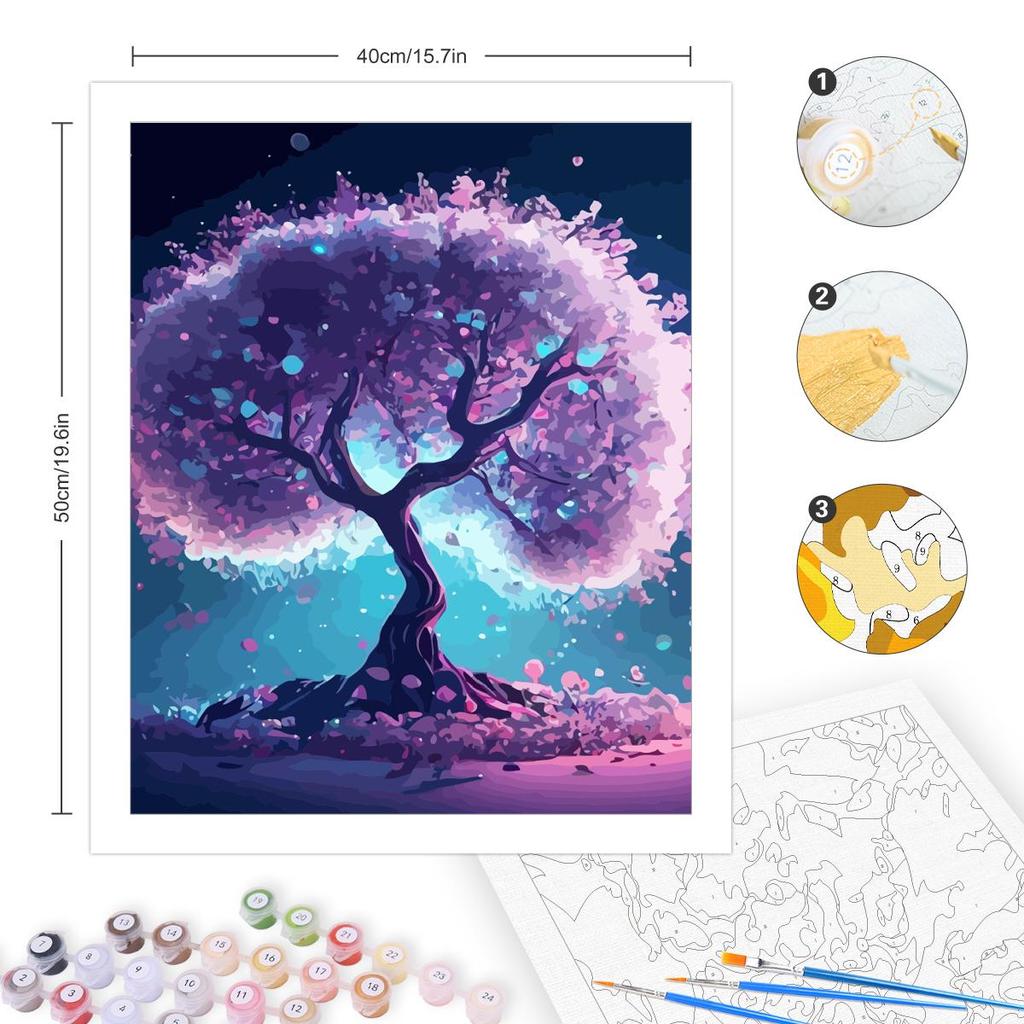 Frame Painting By Numbers For Adults Purple Tree Scenery Coloring With Numbers Starter Kits For Home Wall Art Diy Gift 40x50