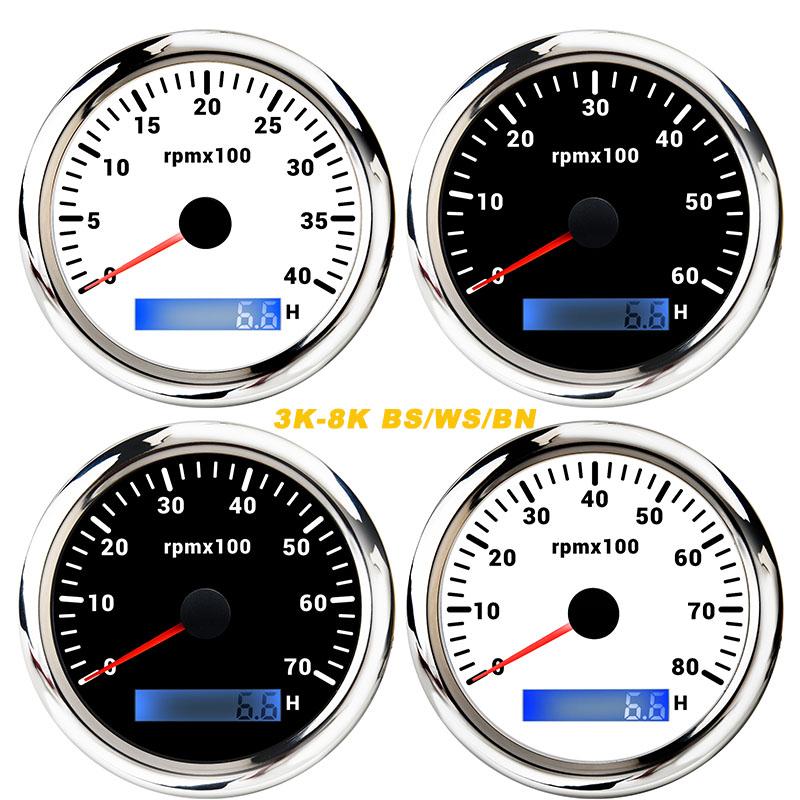 New 7 Color Backlight 85mm Tachometer Gauge For Marine Boat Car Truck 9-32V LCD 3K~8K RPM Tacho Digital Hour Meter