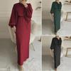 2308 Elegant Long-Sleeved Solid Color Muslim Dress Robe