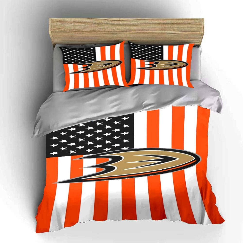 American Flag with Hockey Team Logo Print Bedding Set Duvet Cover Pillowcases (1* Duvet Cover 2* Pillowcases Do Not Include Comforter)