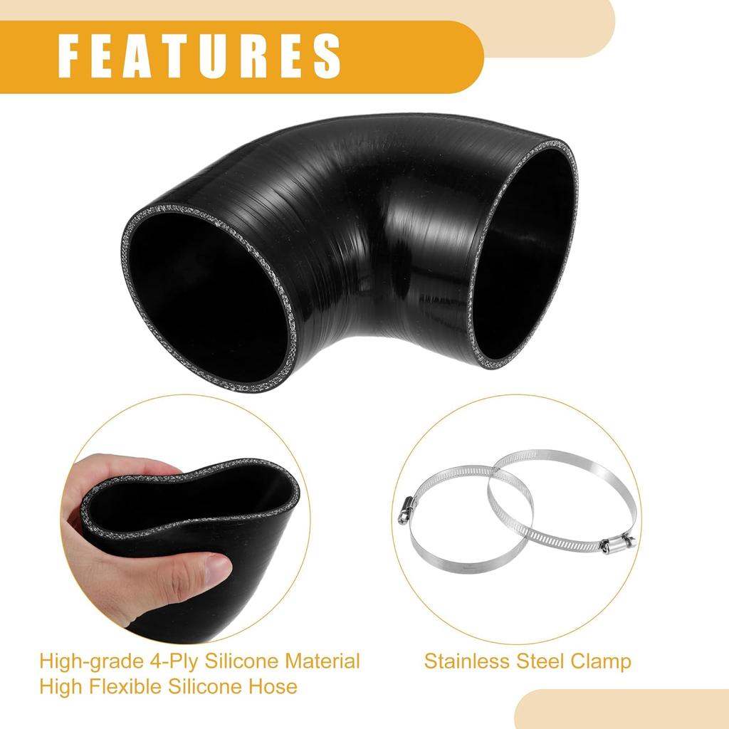 1 Pc 3.5" ID to 4.02" ID Universal 90 Degree Elbow Silicone Hose Coupler - Car Turbo Intercooler Intake Piping Hose - Silicone Black