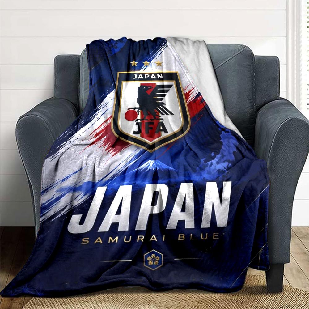 Blue Red Brush Stroke National Team Badge Print Flannel Throw Blanket, Soft Warm Cozy Bed Sofa Cover for Home Decor