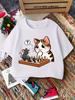 Cat And Mouse Playing Chess Cartoon Print Boys Girls Family Matching Tee Kids Parent Short Sleeve Daily Casual Comfort T Shirt