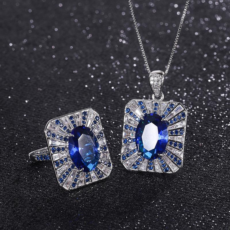 Sace Gems Классические роскошные квадратные кольца из медного сплава с синим цирконием, кулон, ожерелье, наборы ювелирных изделий, подарки для свадебной вечеринки