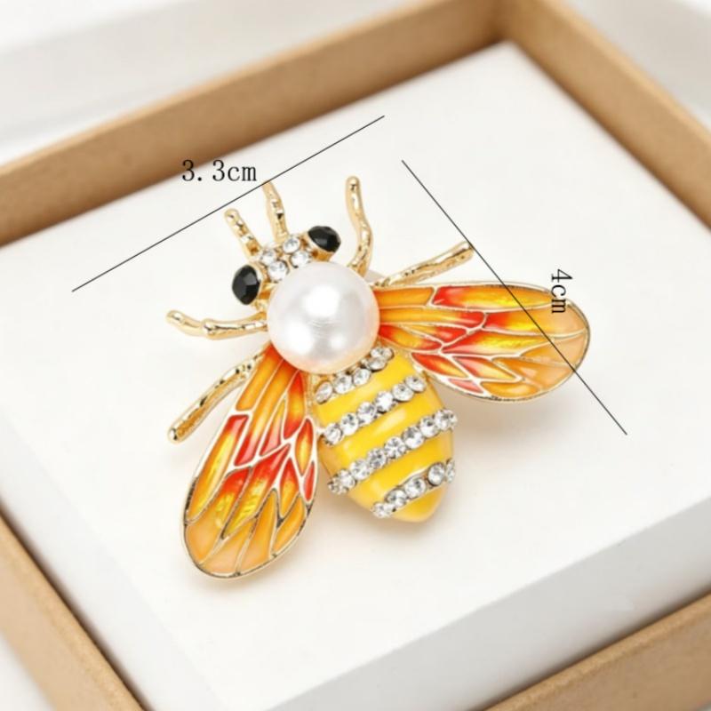 Fashion Enamel Honey Bee Brooch Shiny Rhinestone Faux Pearl Durable Alloy Pin for Coat Dress Scarf Gift for Girls