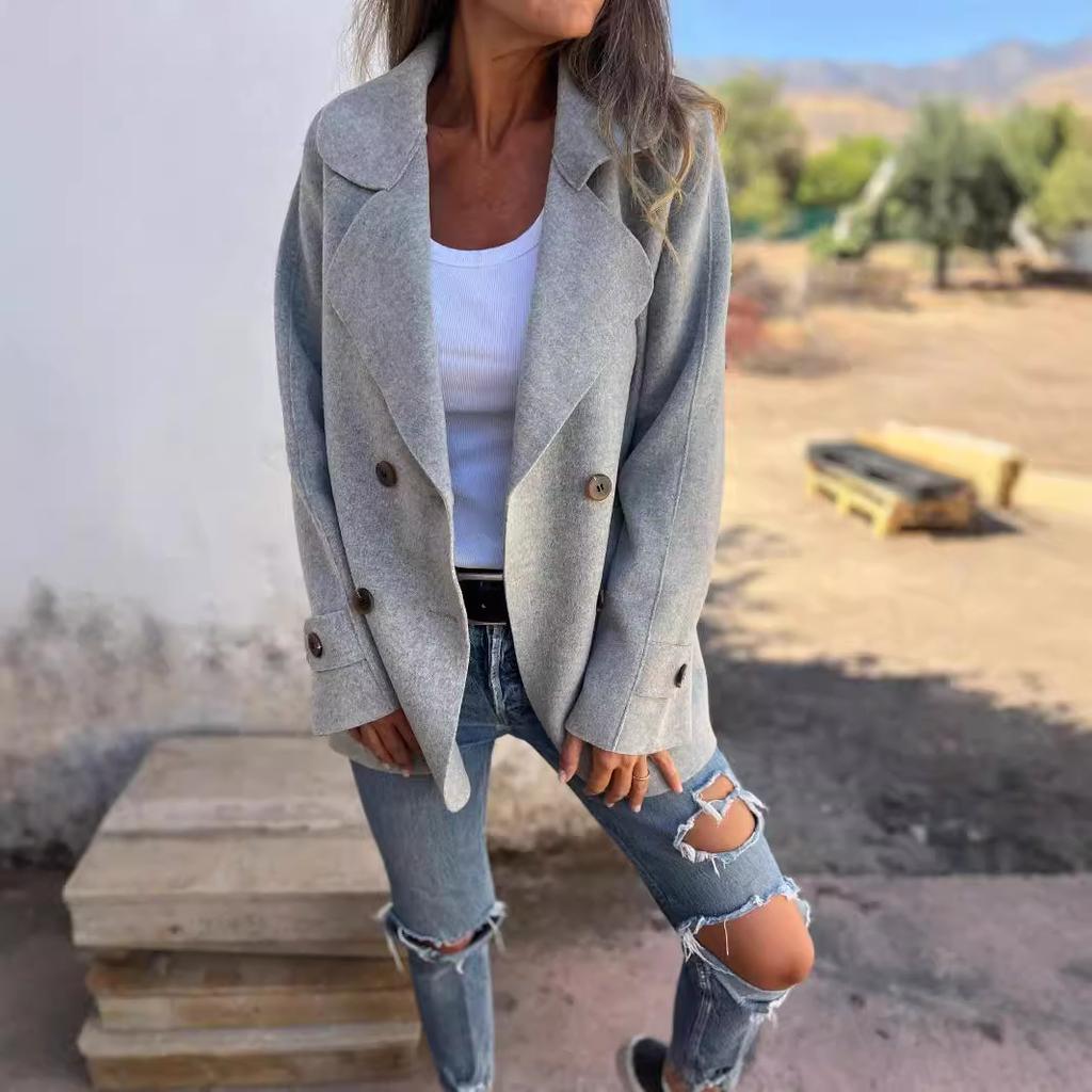 Женский двусторонний твидовый пиджак повседневный с длинным рукавом и лацканами на пуговицах