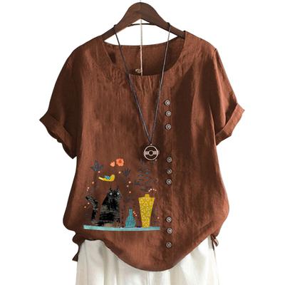 Универсальная женская хлопковая футболка с уникальным принтом и пуговицами