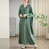 Early Spring Loose Casual Vacation Style V-neck Retro Mid Length Covered Cotton Linen Dress