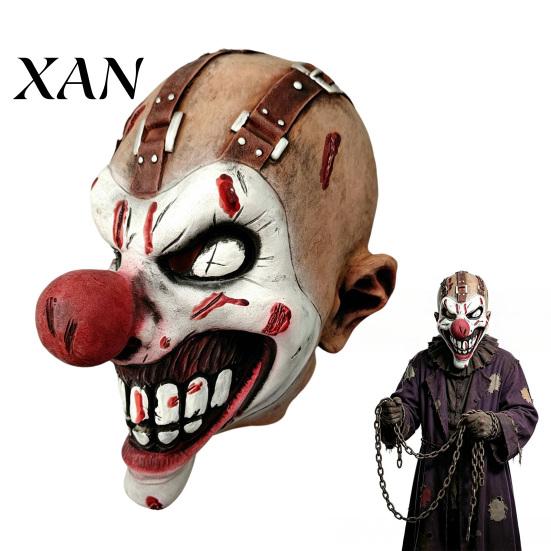 Soft Latex Masquerade Props Halloween Clown Mask, Realistic Horror Scary Mask with Elastic Comfortable Fit Headgear Red Nose for Haunted House Cosplay
