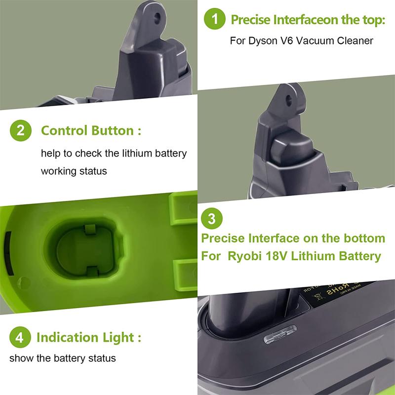Адаптер батареи для аккумулятора Ryobi 18V для преобразования в для пылесоса Dyson V6 V7 V8 Animal, Адаптер для пылесоса Dyson