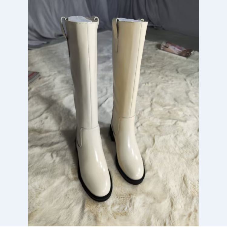 Krazing Pot Осенне-зимняя обувь из коровьей кожи на среднем каблуке, большой размер 46, конные сапоги для женщин, сохраняющие тепло, высокие сапоги до бедра