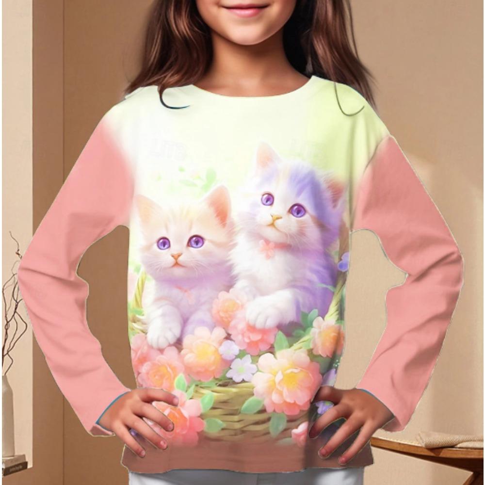 Kids Crew Neck Long Sleeve T‑Shirt, Cute Pet Animal 3D Print Casual Loose Halloween Party Daily Wear Tops for Children