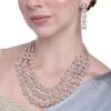 Dazzling Dulhan Rose Gold Plated White Stone 3 Layer Necklace Set For Women