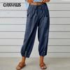 Summer Women's Pants Loose High Waist Button Cotton Linen Pants Nine-point Pants Wide Leg Pants