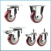 Medium 304 Stainless Steel Swivel Casters with Red Polyurethane Wheels and Brake