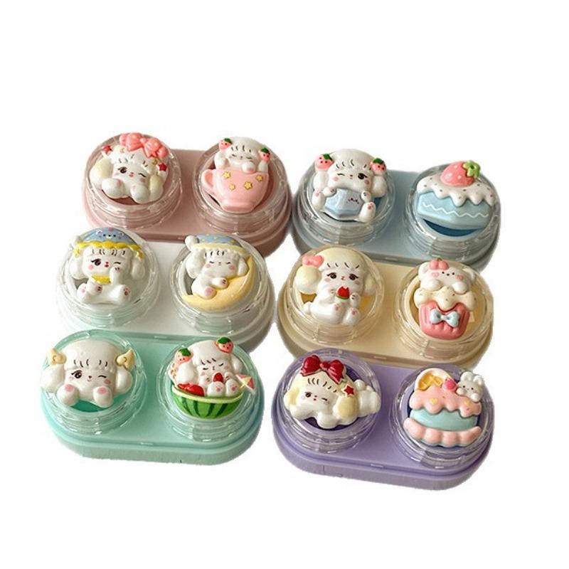 women Mini Contact Lens Box with Tweezer Suction Stick Set Cartoon Cat Contact Lens Case Travel Daily Storage for Women Girl