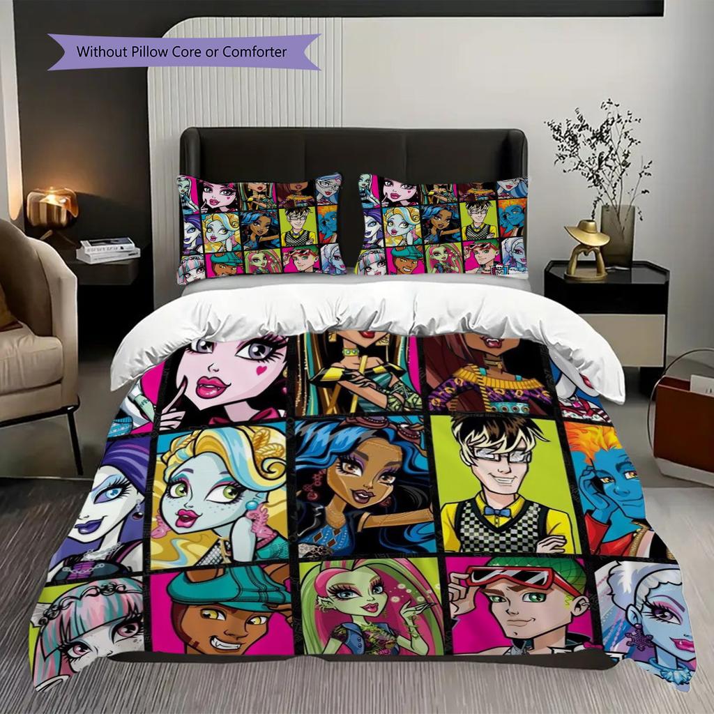 Monster High Fantasy Style Three-piece set (1 * duvet cover + 2 * pillowcase, without core) 2D Flat Bedding set Christmas birthday gift