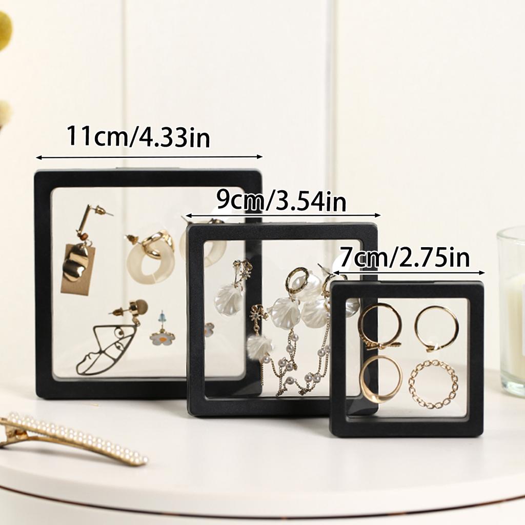10pcs Black/White Transparent PE Film Jewelry Storage Box 3D Ring Earring Sorting Box Store Dressing Table Display Stand