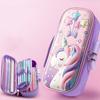 Сумка-карандаш, двухслойная 3D-печать, гладкая двойная молния, дизайн с паролем, милый узор кролика, компактная коробка для канцелярских принадлежностей с ручкой, ежедневное использование