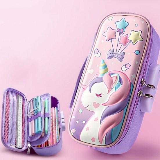 Сумка-карандаш, двухслойная 3D-печать, гладкая двойная молния, дизайн с паролем, милый узор кролика, компактная коробка для канцелярских принадлежностей с ручкой, ежедневное использование