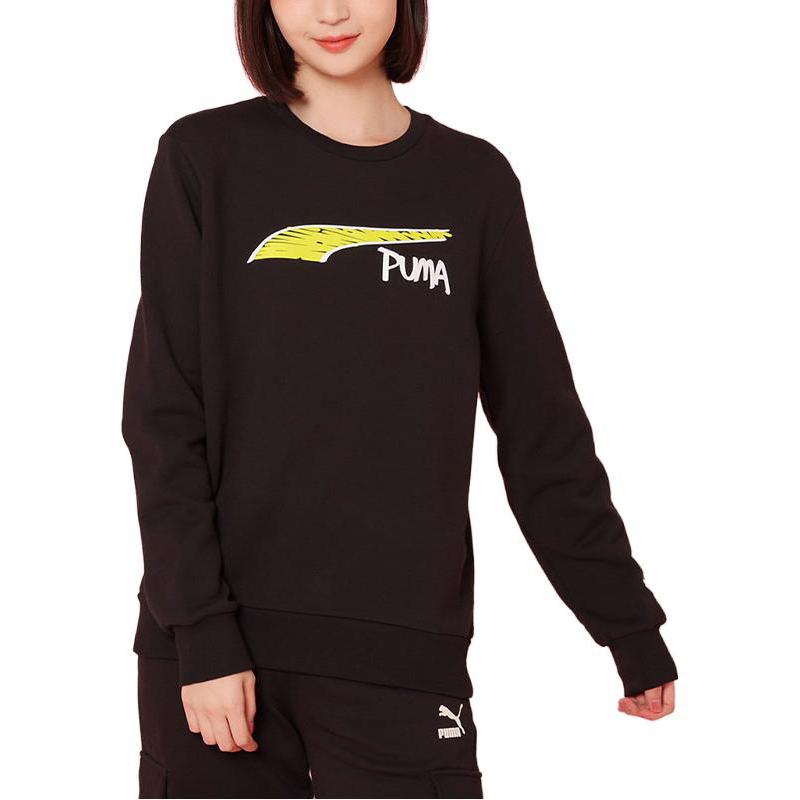 Puma Толстовка с круглым вырезом и длинными рукавами с логотипом и буквенным принтом, унисекс, черная 535045-01