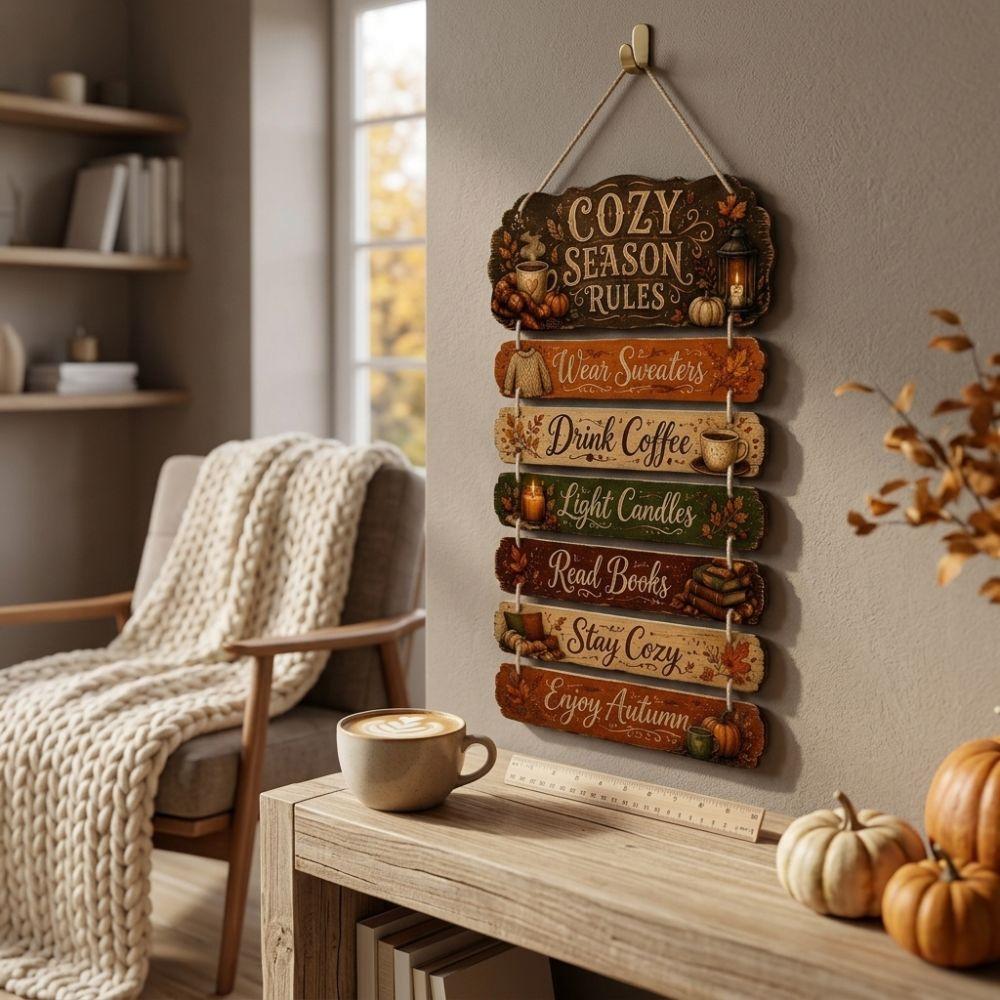 Cozy Season Cozy Season Rules Wood Plaque 2D Flat Pumpkin Maple Door Hanger Holiday