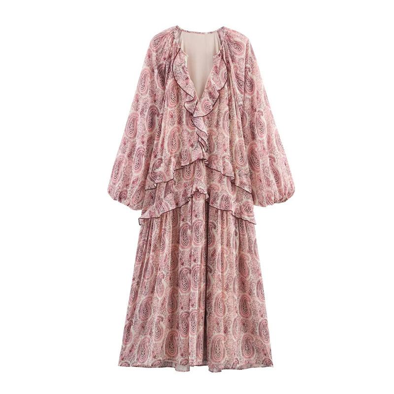 Women's European & American Style Retro Layered Print Dress - Summer 2026