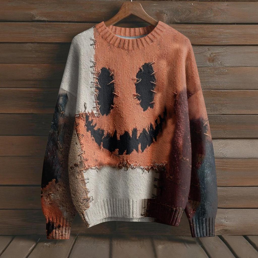 Пуловеры с длинным рукавом для женщин, с круглым вырезом, повседневные, милые, с принтом, вязаные, оверсайз