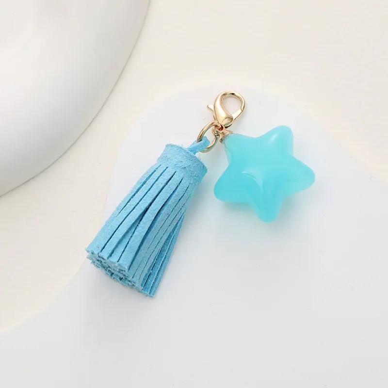 New Fashion Candy Color Five-pointed Star Keychain Pendant Korean Velvet Tassel Mobile Phone Case Pendant Pendant Small Gift