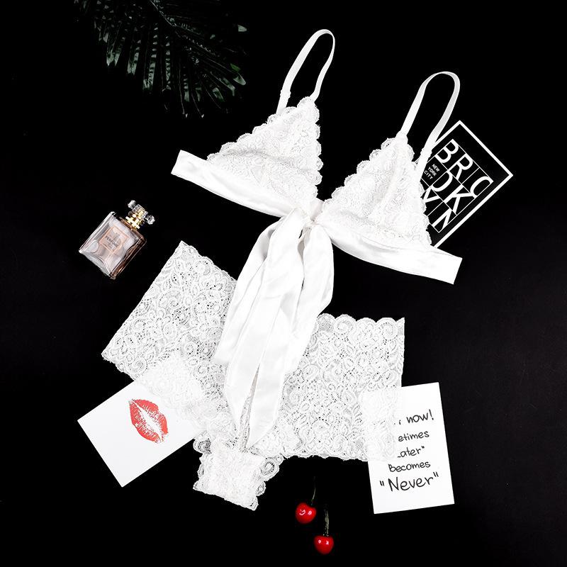 Женский кружевной комплект сексуального нижнего белья с регулируемым ремешком, бюстгальтер на шнурке, кружевные прозрачные трусики с рюшами на талии, комплект нижнего белья, дышащий мягкий удобный комплект нижнего белья