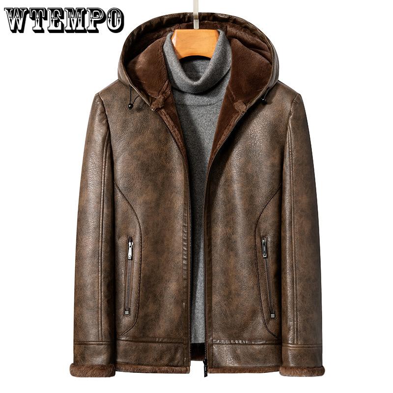 WTEMPO Плюшевые куртки средней длины с капюшоном на молнии, утолщенные куртки из искусственного меха для катания на лыжах, зимние теплые куртки из искусственной кожи, ветрозащитные, защищающие от холода, мужские куртки