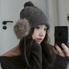 Winter retro hairball strap knitted hat women's versatile warm windproof thickened wool hat showing small face ear protection hat