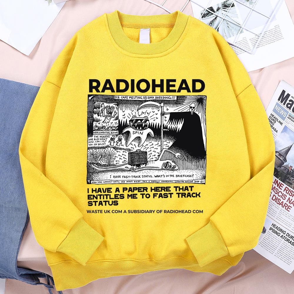 Смешная одежда с принтом Radiohead для мужчин и женщин, хип-хоп, свободное худи, винтажный пуловер, толстовка, осенний флис, флисовый пуловер, для пары