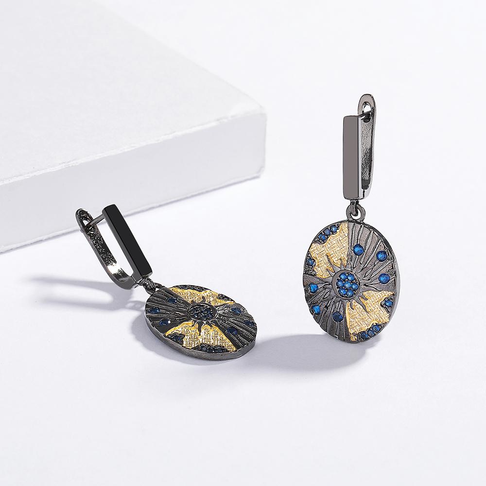 Высококачественные ювелирные изделия из черного золота, подарок на годовщину, модные серьги из циркония со звездой и луной для женщин