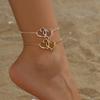 1PC Women's Retro Bohemian Double Heart Chain Ankle Bracelets, Simple and Elegant Design for Daily and Vacation Wear