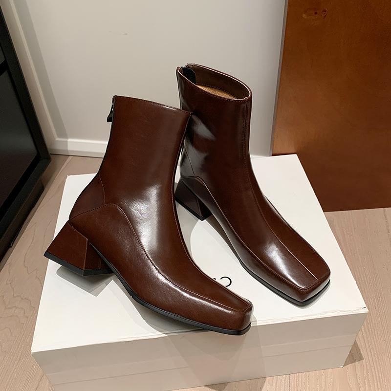 Женские ботинки челси на среднем каблуке с квадратным носком, зимняя обувь 2025 года, повседневная кожаная обувь для ходьбы, тренд, зимние ботинки Mujer