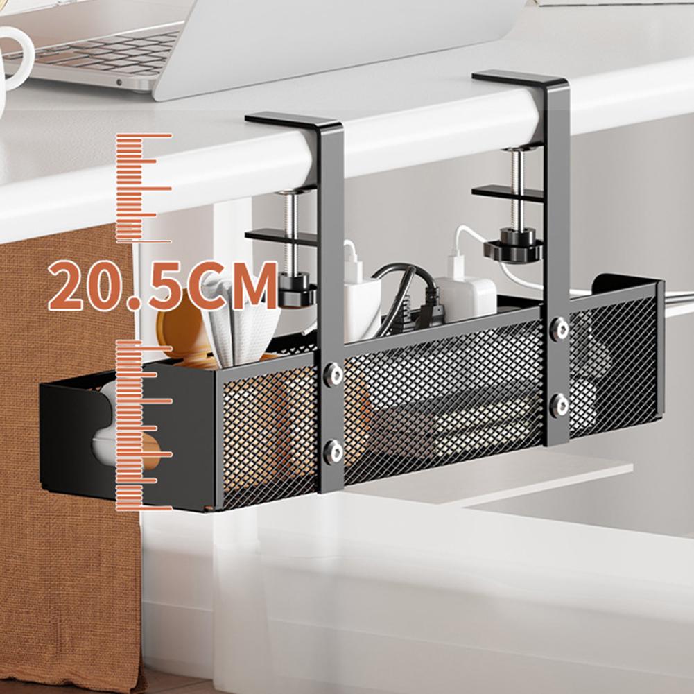 Under Desk Clamp Mounted Cord Organizer No Drill Wire Management Holder Mesh Cable Basket for Managing Cables Power Strips