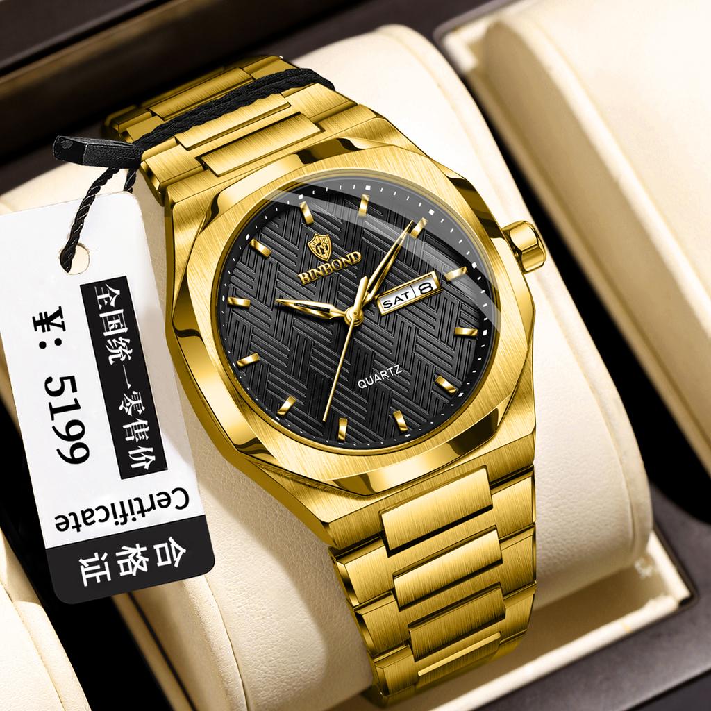 BINBOND Orginal Accurate Quartz Watches For Men Luxury Waterproof Luminous Auto Date Week Display Durable Reloj Gift For Him