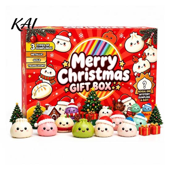 Unique Christmas Collectible Figures Advent Calendar with Squeeze Toys, Cute Silicone Dumpling Figures, Surprise Gift Set Stress Relief Sensory Fidget