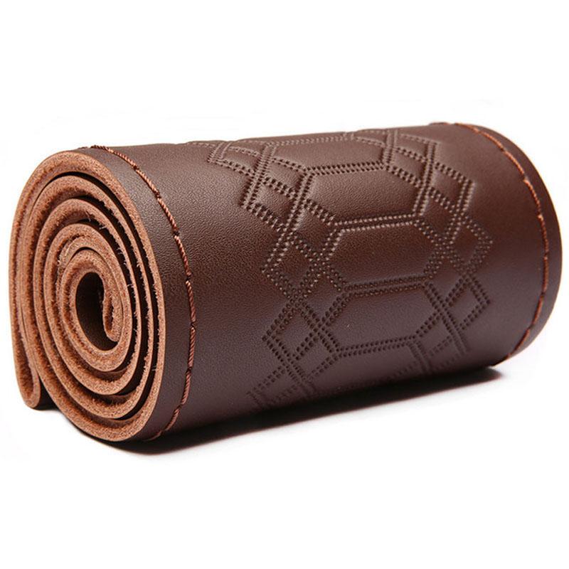 Чехол на руль автомобиля, 38 см, сделай сам, натуральная кожа, тисненая оплетка на руле с игольной нитью, автомобильный Стайлинг