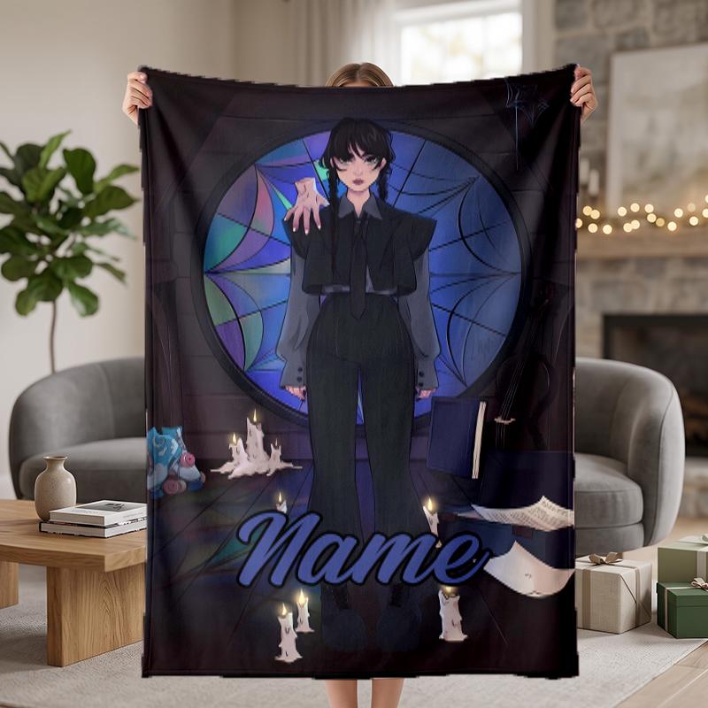 Wednesday Custom Flannel Blankets Soft Warm Cozy Throws for Home Decor Holiday Gifts