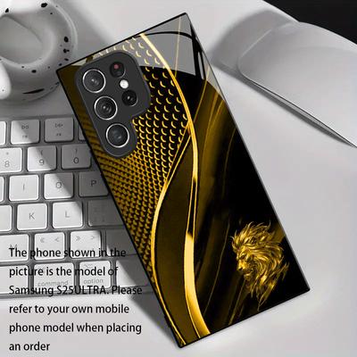Черно-золотой чехол для телефона со стеклянным рисунком льва, подходит для Samsung Galaxy S26 S25 S24 S22 S21 S20 FE/Ultra/Plus, противоударная задняя крышка