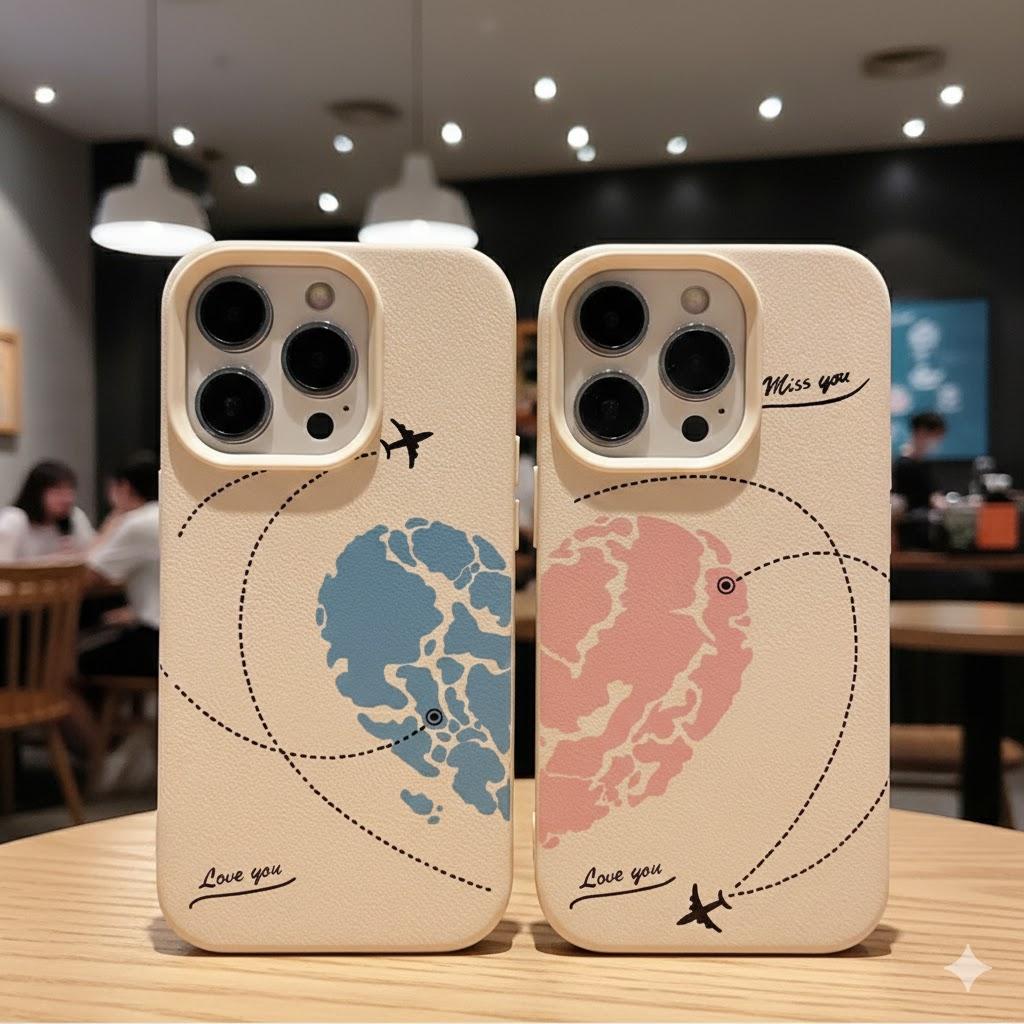 Чехол для телефона 'Карта пары, самолет, сердце любви' для iPhone 17Air 16 15 14 13 12 11 Pro Max, чехол для отношений на расстоянии, противоударный