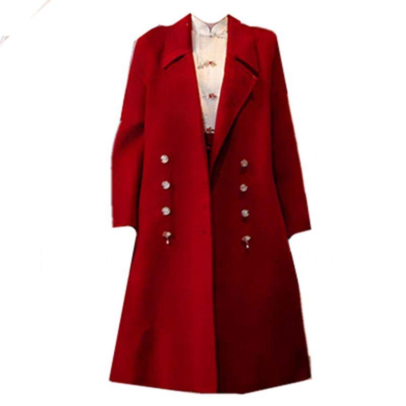 100 кг Рождественский и Новогодний Красный Свадебный Красный Пальто Новый Китайский Стиль Шерстяное Пальто Внешняя Торговля Extra Large Размер Женская Мода