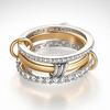 Роскошное кольцо с тремя переплетающимися кольцами, полностью инкрустированное бриллиантами и цирконами, двухцветное, трехкольцевое, многоэлементное, модное ювелирное изделие, в наличии