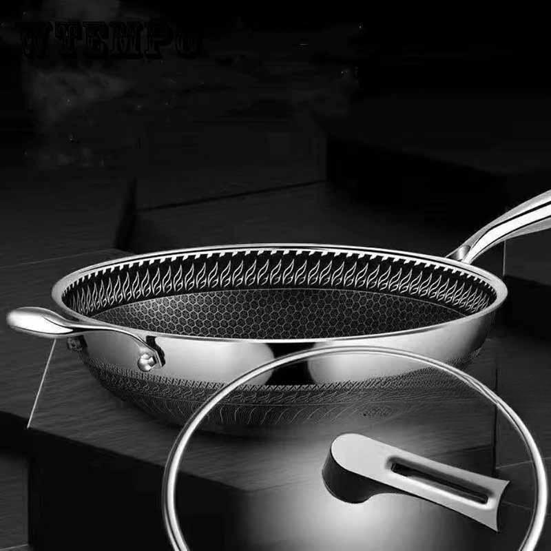 Сковорода из нержавеющей стали 316, 32-34 см, без покрытия, без маслянистого дыма, с антипригарным покрытием, сковорода для блинов, домашняя сковорода для приготовления пищи