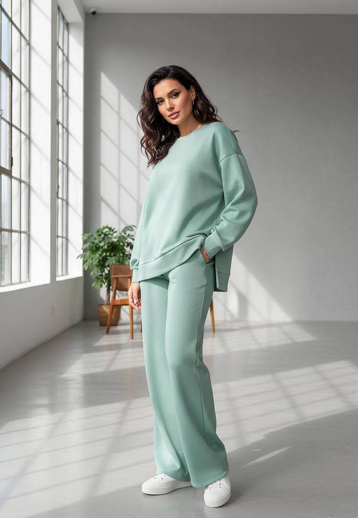 Elegancki Dres Damski - Komplet Bluza I Spodnie - Miętowy M1250 R. S
